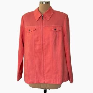 Allison Daley Faux Suede Jacket Size 14 Salmon Pink Side Pockets Full Zip